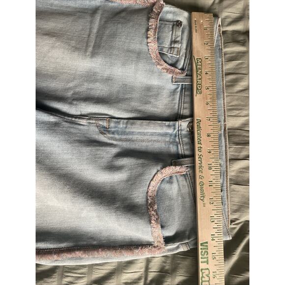 7 For All Mankind Jeans Women's Size 28 High-Waist Ankle Skinny Pink Sky Fringe - Picture 3 of 9